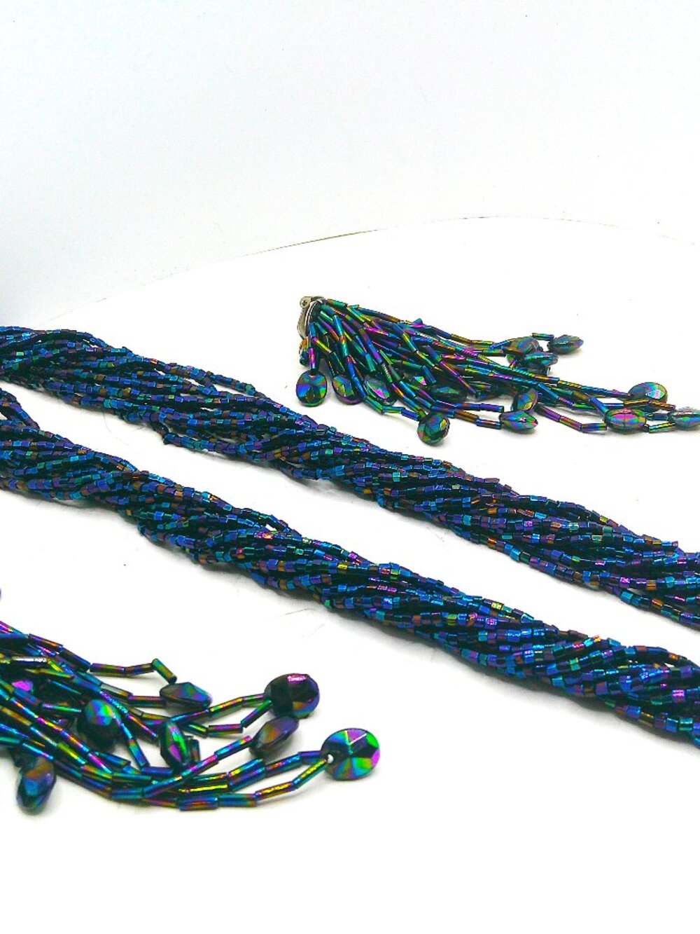 Antique, 1920's, Glass, Silver Lined, Multi-strand, Bead Necklace and Earrings